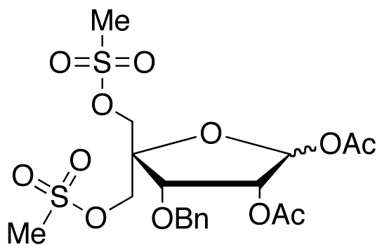 1,2-Di-O-acetyl-3-O-benzyl-4-C-mesylmethyl-5-O-mesyl-D-ribofuranose - Chemical structure and product image