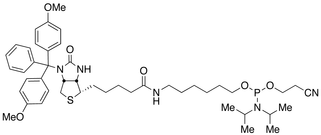 [1-N-(4,4â€™-Dimethoxytrityl)biotinyl-6-aminohexyl]-2-(cyanoethyl-N,N-diisopropyl)phosphoramidite - Chemical structure and product image