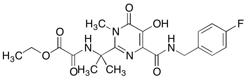 Ethyl 2-[[1-[4-[[[(4-fluorophenyl)methyl]amino]carbonyl]-1,6-dihydro-5-hydroxy-1-methyl-6-oxo-2-pyrimidinyl]-1-methylethyl]amino]-2-oxoacetate - Chemical structure and product image