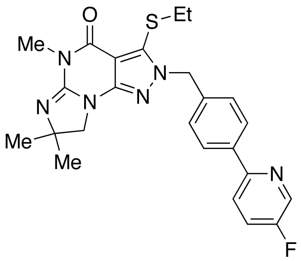3-(Ethylthio)-2-[[4-(5-fluoro-2-pyridinyl)phenyl]methyl]-7,8-dihydro-5,7,7-trimethyl-2H-imidazo[1,2-a]pyrazolo[4,3-e]pyrimidin-4(5H)-one - Chemical structure and product image