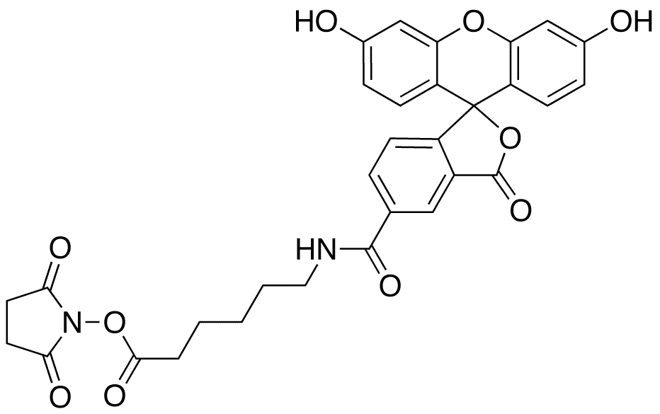 6-(Fluorescein-5-carboxamido)hexanoic Acid Succinimidyl Ester (>90%) - Chemical structure and product image