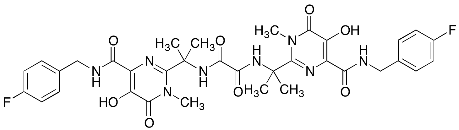N1,N2-bis[1-[4-[[[(4-Fluorophenyl)methyl]amino]carbonyl]-1,6-dihydro-5-hydroxy-1-methyl-6-oxo-2-pyrimidinyl]-1-methylethyl]ethanediamide - Chemical structure and product image