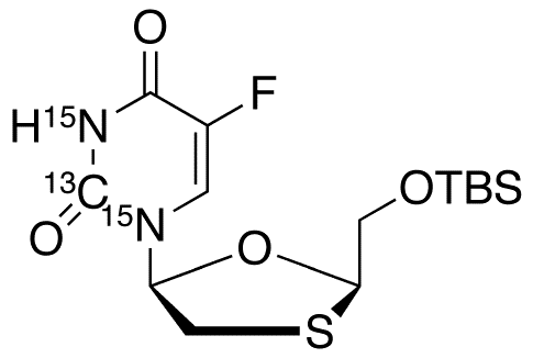 cis-5-Fluoro-1-[2-[[[(1,1-dimethylethyl)dimethylsilyl]oxy]methyl]-1,3-oxathiolan-5-yl]-2,4(1H,3H)-pyrimidinedione-13C,15N2 - Chemical structure and product image