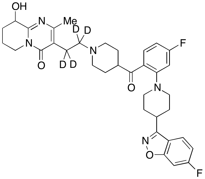 3-[2-[4-[4-Fluoro-2-[4-(6-fluoro-1,2-benzisoxazol-3-yl)piperidin-1-yl]benzolyl]piperidin-1-yl]ethyl-2-methyl-6,7,8,9-tetrahydro-9-hydroxy-4H-pyrido[1,2-a]pyrimidin-4-one-d4 - Chemical structure and product image
