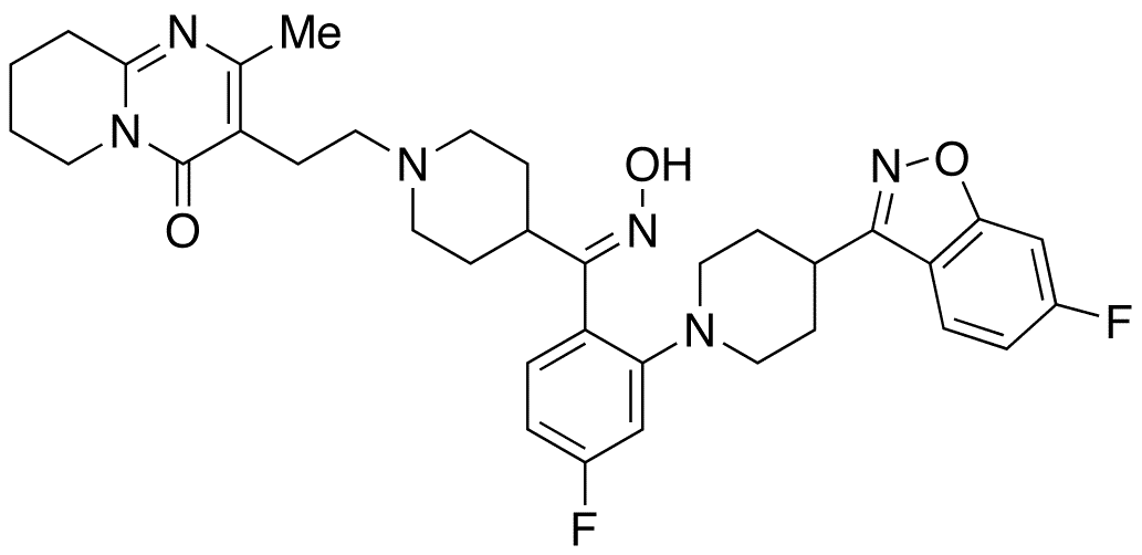 3-[2-[4-[(Z)-(4-Fluoro-2-[4-(6-fluoro-1,2-benzisoxazol-3-yl)piperidin-1-yl)phenyl](hydroxyimino)methyl]piperidin-1-yl]ethyl]-2-methyl-6,7,8,9-tetrahydro-4H-pyrido[1,2-a]pyrimidin-4-one (Risperidone Impurity, Mixture of E/Z isomers) - Chemical structure and product image