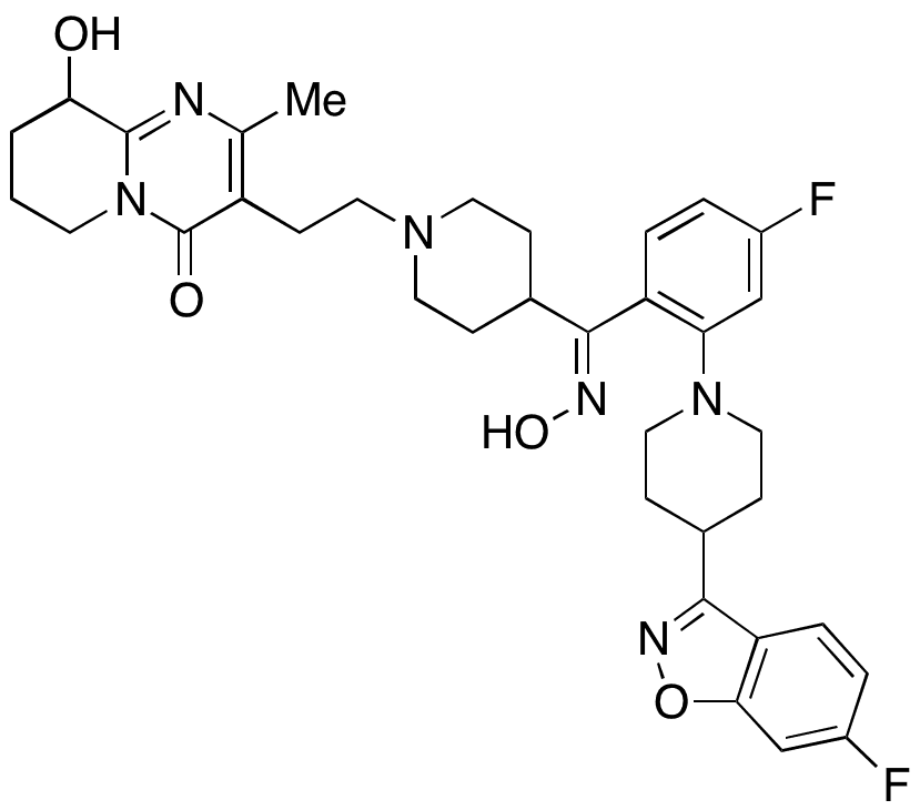 3-[2-[4-[(Z)-(4-Fluoro-2-[4-(6-fluoro-1,2-benzisoxazol-3-yl)piperidin-1-yl)phenyl](hydroxyimino)methyl]piperidin-1-yl]ethyl]-2-methyl-6,7,8,9-tetrahydro-9-hydroxy-4H-pyrido[1,2-a]pyrimidin-4-one - Chemical structure and product image