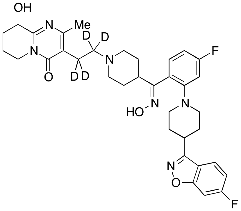 3-[2-[4-[(Z)-(4-Fluoro-2-[4-(6-fluoro-1,2-benzisoxazol-3-yl)piperidin-1-yl)phenyl](hydroxyimino)methyl]piperidin-1-yl]ethyl]-2-methyl-6,7,8,9-tetrahydro-9-hydroxy-4H-pyrido[1,2-a]pyrimidin-4-one-d4 - Chemical structure and product image