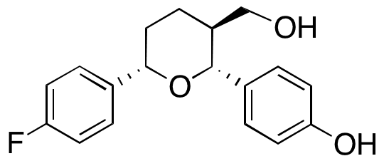 4-((2R,3S,6S)-6-(4-Fluorophenyl)-3-(hydroxymethyl)tetrahydro-2H-pyran-2-yl)phenol (Ezetimibe Impurity) - Chemical structure and product image
