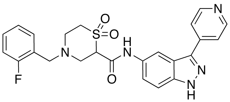 4-[(2-Fluorophenyl)methyl]-N-[3-(4-pyridinyl)-1H-indazol-5-yl]-2-thiomorpholinecarboxamide 1,1-Dioxide - Chemical structure and product image