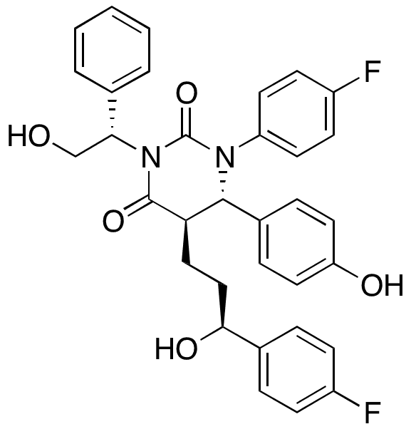(5R,6S)-1-(4-Fluorophenyl)-5-((S)-3-(4-fluorophenyl)-3-hydroxypropyl)-3-((S)-2-hydroxy-1-phenylethyl)-6-(4-hydroxyphenyl)dihydropyrimidine-2,4(1H,3H)-dione - Chemical structure and product image