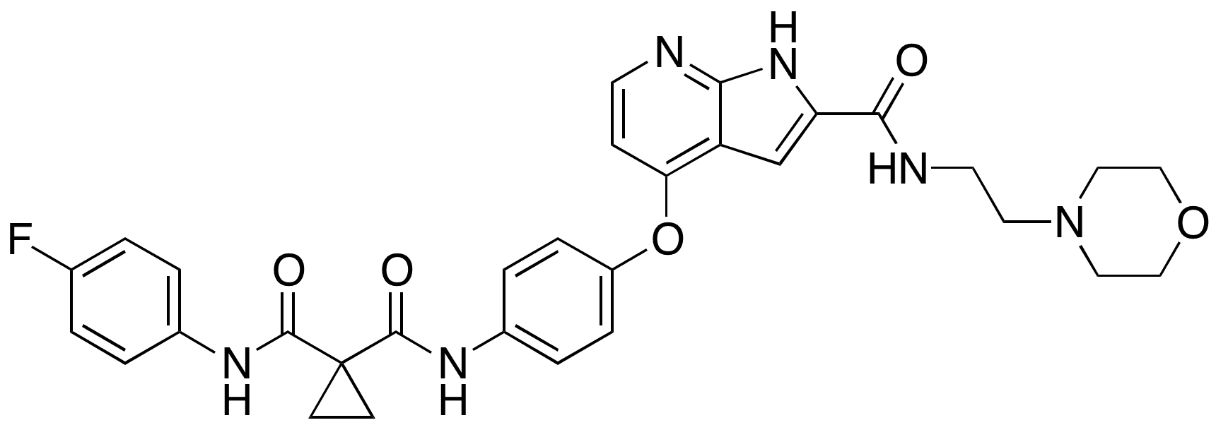 N-â€‹(4-â€‹Fluorophenyl)â€‹-â€‹N-â€‹[4-â€‹[[2-â€‹[[[2-â€‹(4-â€‹morpholinyl)â€‹ethyl]â€‹amino]â€‹carbonyl]â€‹-â€‹1H-â€‹pyrrolo[2,â€‹3-â€‹b]â€‹pyridin-â€‹4-â€‹yl]â€‹oxy]â€‹phenyl]â€‹-1,â€‹1-â€‹cyclopropanedicarboxâ€‹amide (Tyrosine Kinase Inhibitor) - Chemical structure and product image