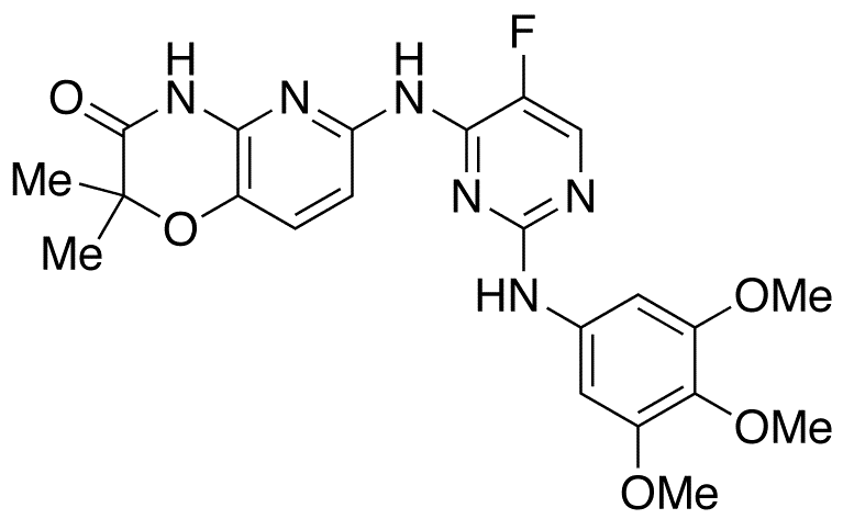 6-[[5-Fluoro-2-[(3,4,5-trimethoxyphenyl)amino]-4-pyrimidinyl]amino]-2,2-dimethyl-2H-pyrido[3,2-b]-1,4-oxazin-3(4H)-one - Chemical structure and product image