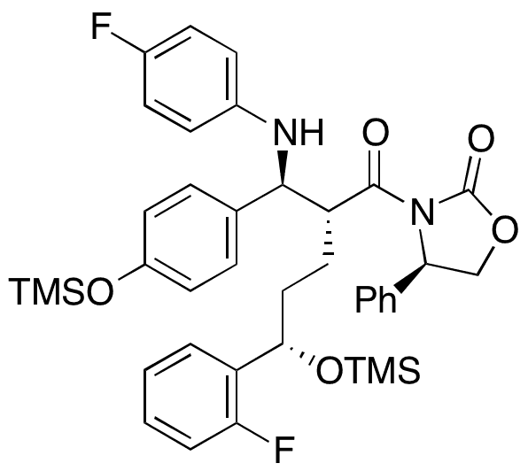 (4R)-3-[(2R,5S)-5-(2-Fluorophenyl)-2-[(S)-[(4-fluorophenyl)amino][4-[(trimethylsilyl)oxy]phenyl]methyl]-1-oxo-5-[(trimethylsilyl)oxy]pentyl]-4-phenyl-2-oxazolidinone - Chemical structure and product image