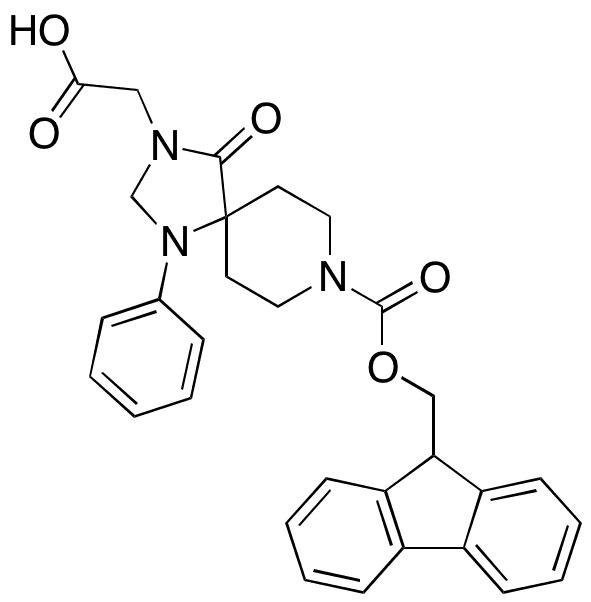 	Fmoc-3-carboxymethyl-1-phenyl-1,3,8-triazaspiro[4.5]decan-4-one - Chemical structure and product image