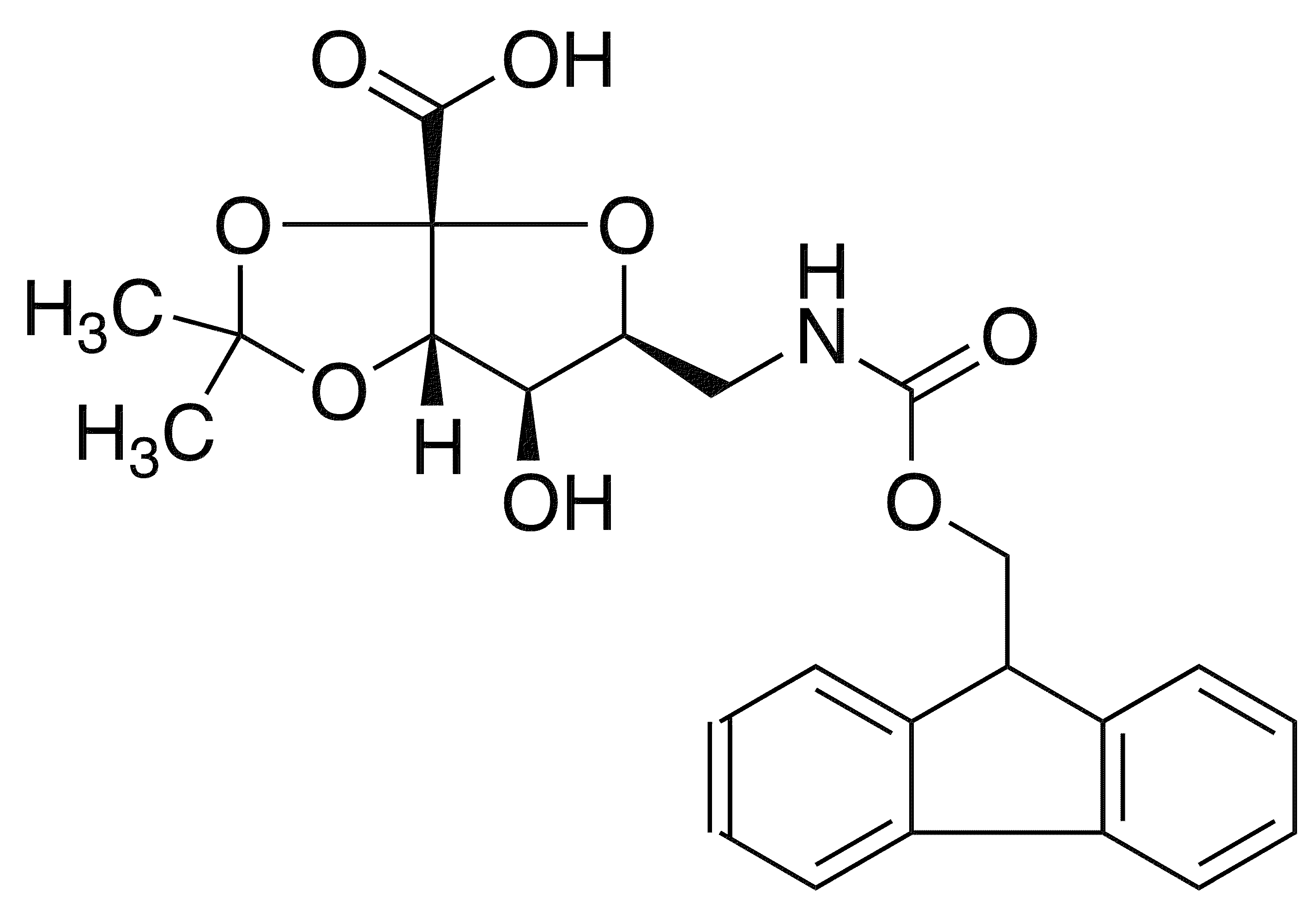 Fmoc-5-aminomethyl-2,3-o-isopropylidene-alpha-l-xylo-3-hexolofuranosonic acid - Chemical structure and product image