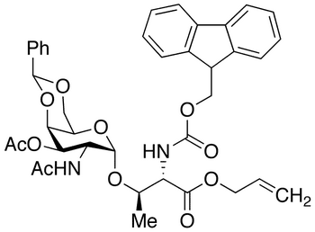 N-Fmoc-O-[2-acetamido-3-O-acetyl-4,6-O-benzylidene-2-deoxy-alpha-D-galactopyranosyl]-L-threonine Allyl Ester - Chemical structure and product image