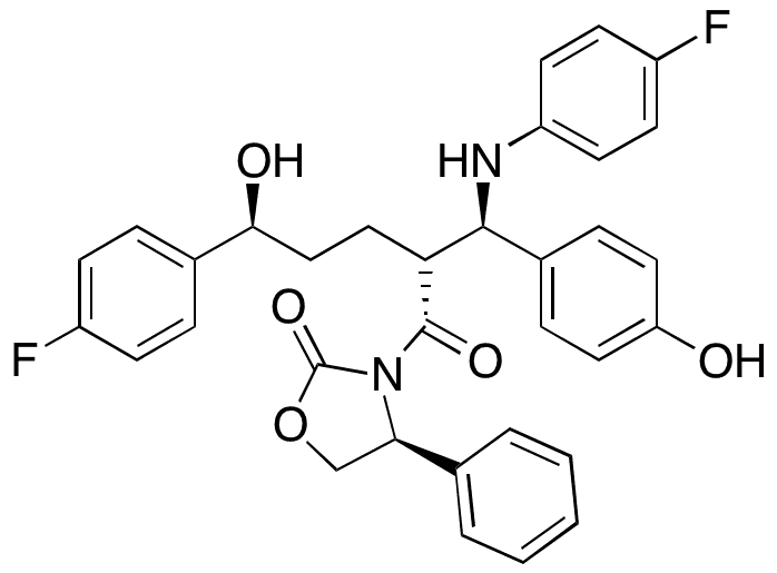 (4S)-3-[(2R,5S)-5-(4-Fluorophenyl)-2-[(R)-[(4-fluorophenyl)amino](4-hydroxyphenyl)methyl]-5-hydroxy-1-oxopentyl]-4-phenyl-2-oxazolidinone - Chemical structure and product image
