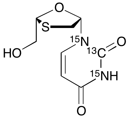 	(2R-cis)-1-[2-(Hydroxymethyl)-1,3-oxathiolan-5-yl]-2,4(1H,3H)-pyrimidinedione-13C, 15N2 - Chemical structure and product image