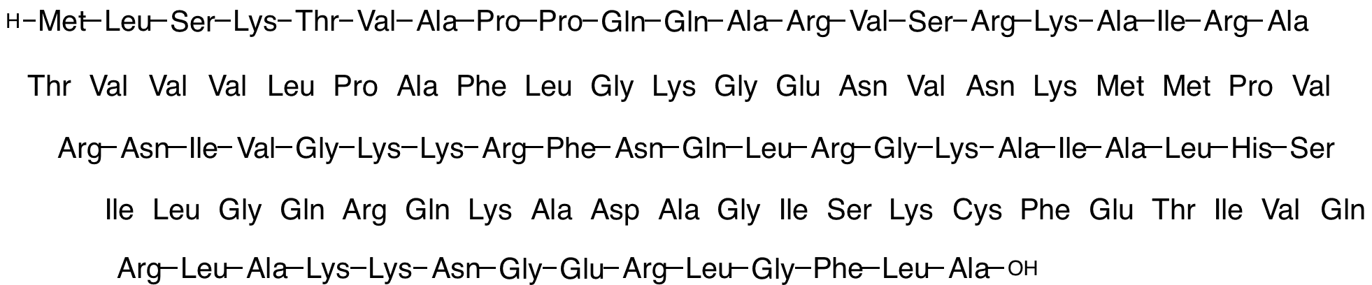 Peptide Sequence (MLSKTVAPPQQARVSRKAIRAVPMMKNVNEGKGLFAPLVVVTRNIVGKKRFNQLRGKAIALHSQVITEFCKSIGADAKQRQGLIRLAKKNGERLGFLA) - Chemical structure and product image
