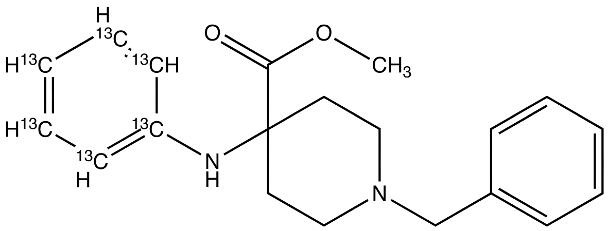 4-(Phenyl-13C6-amino]-1-benzyl-4-piperidinecarboxylic Acid Methyl Ester - Chemical structure and product image