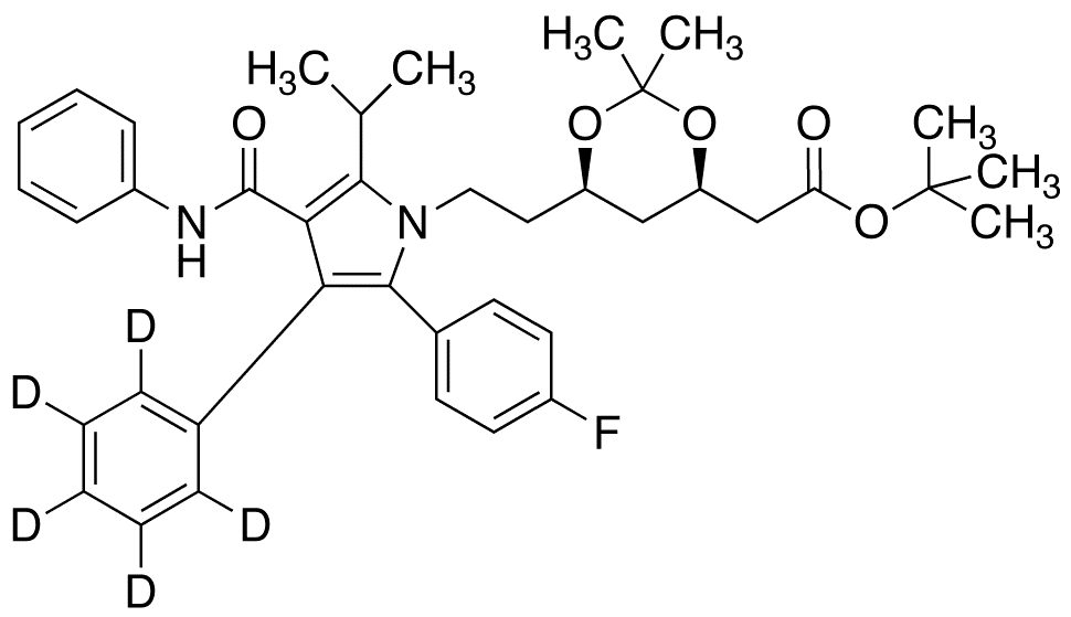 (6-{2-[3-(4-Phenylcarbamoyl)-5-(4-fluoro-phenyl)-2-isopropyl-4-phenyl-d5-pyrrol-1-yl]-ethyl}-2,2-dimethyl-[1,3]-dioxane-4-yl)-acetic Acid, tert-Butyl Ester - Chemical structure and product image