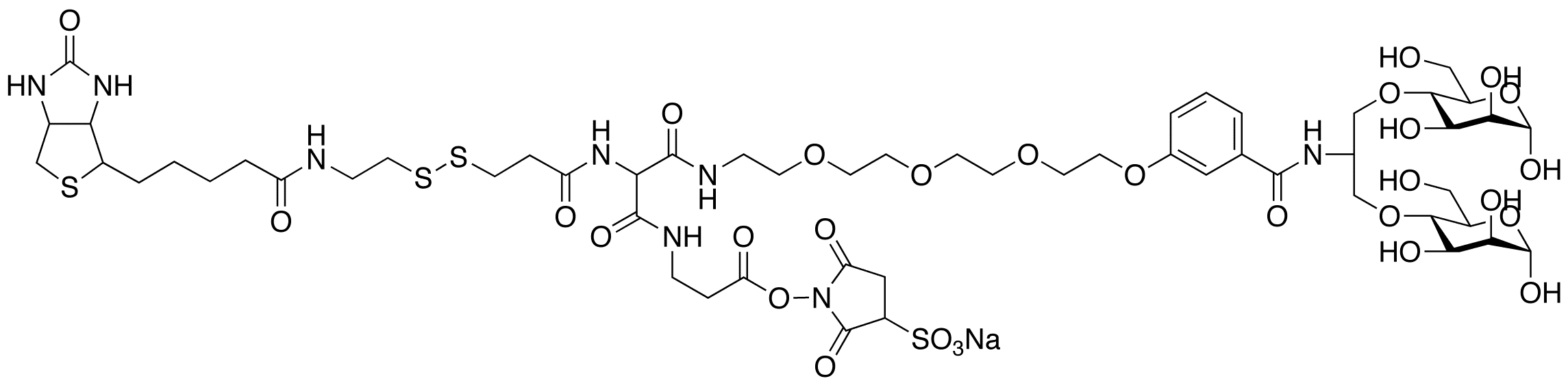 Sulfo-NHS-(PEG4-bismannose)-SS-biotin (Technical Grade) - Chemical structure and product image