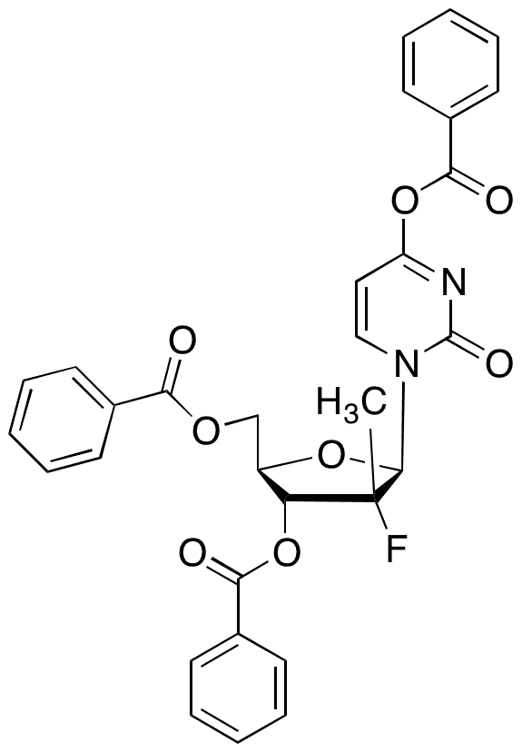 (2R 3R 4R 5R)-5-(4-(Benzoyloxy)-2-oxopyrimidin-1(2H)-yl)-2-((benzoyloxy)methyl)-4-fluoro-4-methyltetrahydrofuran-3-yl Benzoate - Chemical structure and product image