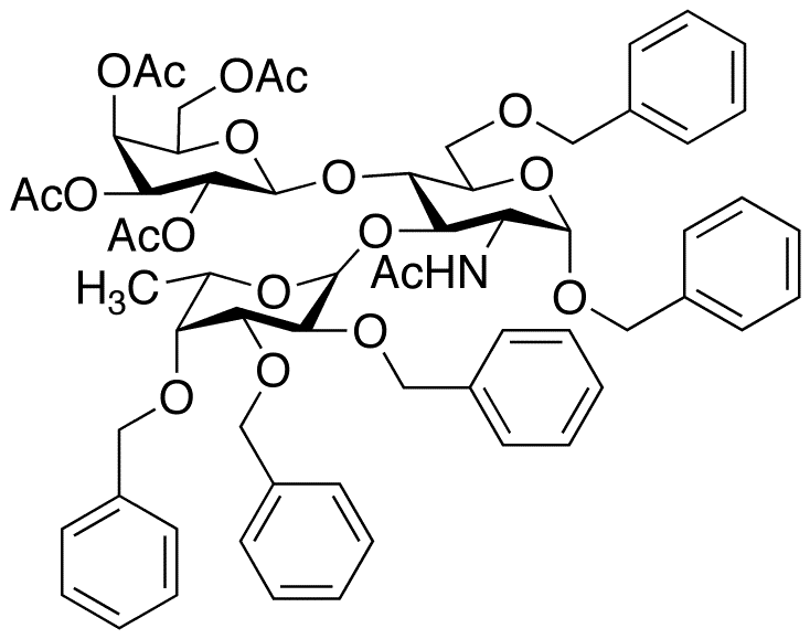 Benzyl 2-Acetamido-6-O-benzyl-3-(2 3 4-tri-O-benzyl-beta-L-fucopyranosyl) -4-(2 3 4 6-tetraacetate-beta-D-galactopyranosyl)-2-deoxy-alpha-D-glucopyranoside - Chemical structure and product image