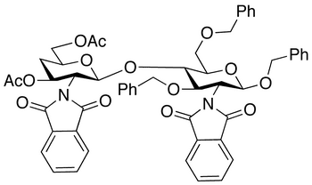 Benzyl 2-Deoxy-2-phthalimido-3,6-di-O-benzyl-4-(2-deoxy-2’-phthalimido-3,6-O-diacetyl-4-deoxy-beta-D-glucopyranosyl)-beta-D-glucopyranoside - Chemical structure and product image