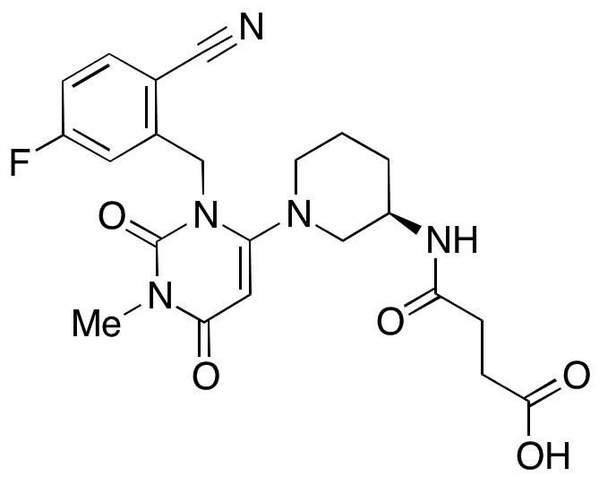 (R)-4-((1-(3-(2-Cyano-5-fluorobenzyl)-1-methyl-2,6-dioxo-1,2,3,6-tetrahydropyrimidin-4-yl)piperidin-3-yl)amino)-4-oxobutanoic Acid - Chemical structure and product image