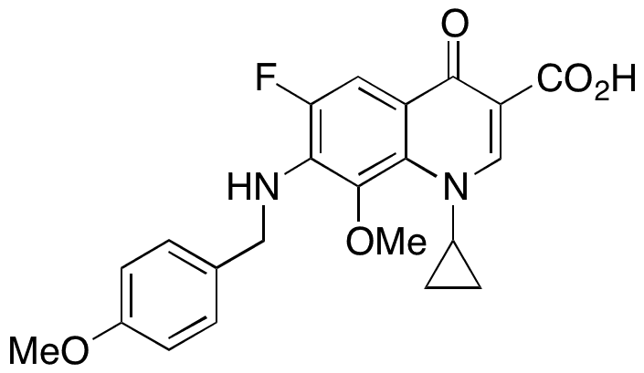 1-Cyclopropyl-6-fluoro-8-methoxy-7-((4-methoxybenzyl)amino)-4-oxo-1,4-dihydroquinoline-3-carboxylic Acid - Chemical structure and product image