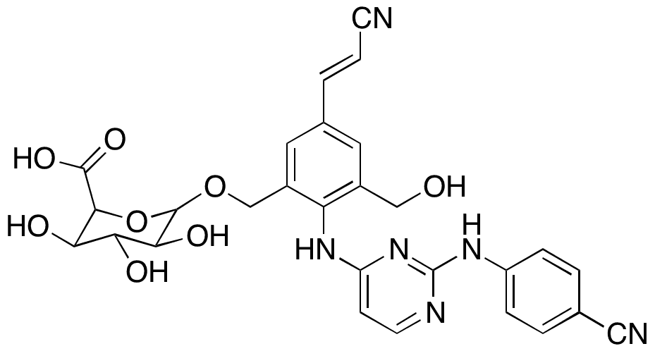(2S,3R,4R,5S)-6-((2-((2-((4-Cyanophenyl)amino)pyrimidin-4-yl)amino)-5-((E)-2-cyanovinyl)-3-(hydroxymethyl)benzyl)oxy)-3,4,5-trihydroxytetrahydro-2H-pyran-2-carboxylic Acid - Chemical structure and product image