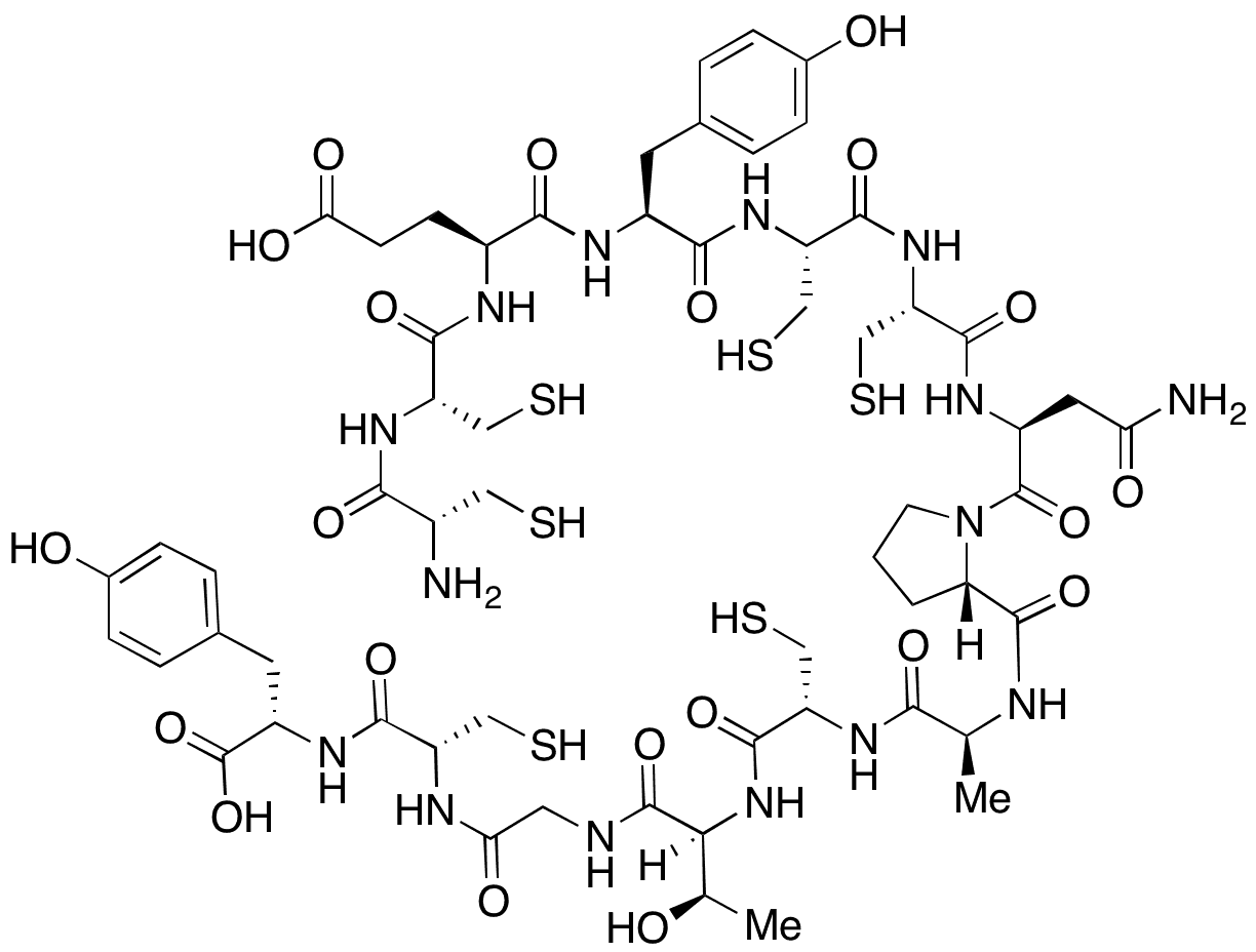 L-​Cysteinyl-​L-​cysteinyl-​L-​alpha-​glutamyl-​L-​tyrosyl-​L-​cysteinyl-​L-​cysteinyl-​L-​asparaginyl-​L-​prolyl-​L-​alanyl-​L-​cysteinyl-​L-​threonylglycyl-​L-​cysteinyl-L-​Tyrosine Trifluoroacetate - Chemical structure and product image