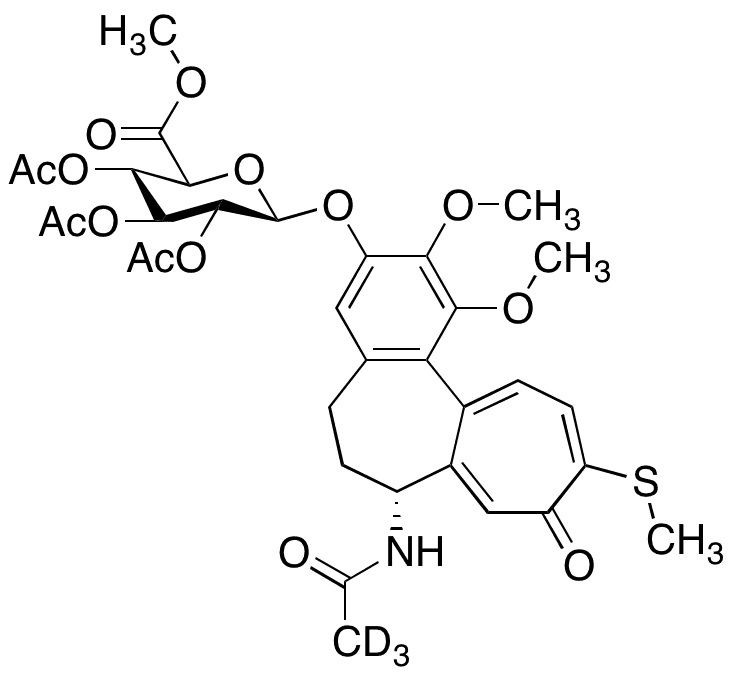3-Demethyl Thiocolchicine-d3 2-O-(2,3,4-Tri-O-acetyl--D-glucuronide Methyl Ester) - Chemical structure and product image