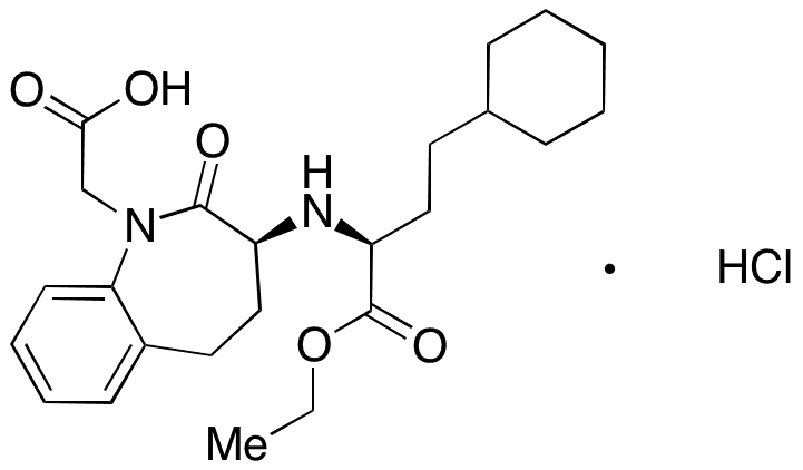 (3-(1-Ethoxycarbonyl-3-cyclohexyl-(1S)-propyl)amino-2,3,4,5-tetrahydro-2-oxo-1H-1-(3S)-benzazepine-1-acetic Acid Monohydrochloride - Chemical structure and product image