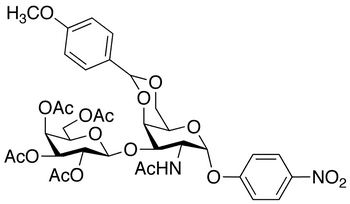 2-Acetamido-2-deoxy-4,6-O-(4-methoxybenzylidene)-3-O-(2,3,4,6-tetra-O-acetyl-β-D-galactopyranosyl)-4-nitrophenyl-α-D-galactopyranoside - Chemical structure and product image