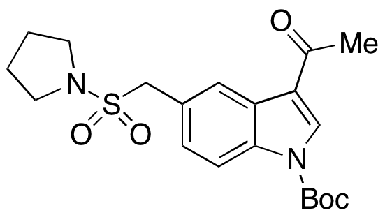 3-Acetyl-5-((pyrrolidin-1-ylsulfonyl)methyl)-1H-indole-1-carboxylic Acid tert-Butyl Ester - Chemical structure and product image