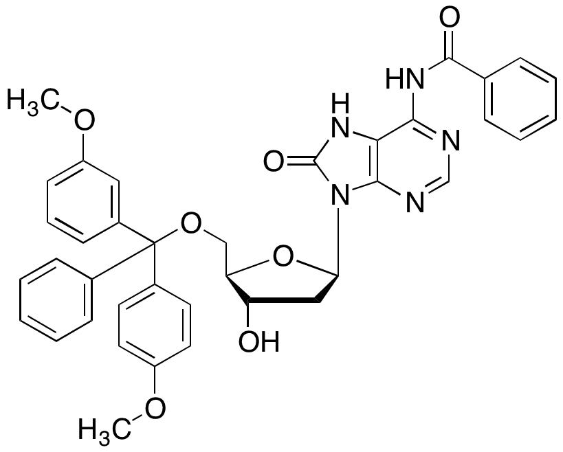 N6-Benzoyl-5-O-(dimethoxytrityl)-8-oxo-2’-deoxyadenosine - Chemical structure and product image