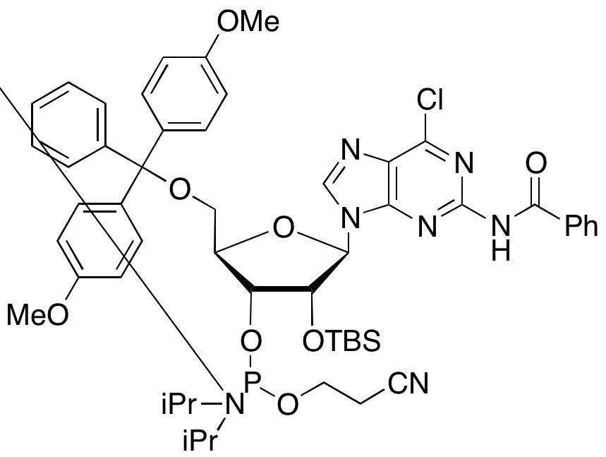 N2-Benzoyl-5-O-(4 4-dimethoxytrity1)-2-O-(tert-butyl dimethylsilyl) 6-chloroguanosine 3-O-(2-Cyanoethyl N N-diisopropylphosphoramidite) - Chemical structure and product image