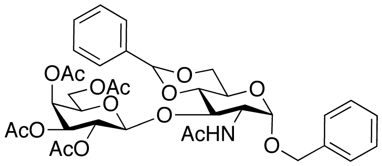 Benzyl 2-Acetamido-4 6-O-benzylidene-3-O-(2 3 4 6-tetra-O-acetyl-β-D-galactopyranosyl-2-deoxy-alpha-D-glucopyranoside - Chemical structure and product image