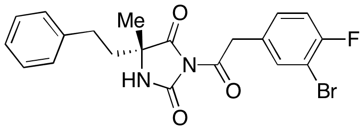 (R)-3-(2-(3-Bromo-4-fluorophenyl)acetyl)-5-methyl-5-phenethylimidazolidine-2,4-dione - Chemical structure and product image