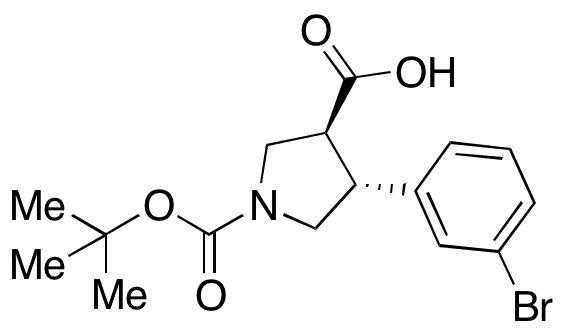 (3R,4S)-4-(3-Bromophenyl)-1-(tert-butoxycarbonyl)-pyrrolidine-3-carboxylic Acid - Chemical structure and product image