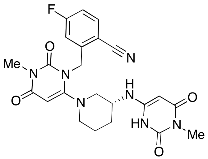(R)-4-Fluoro-2-((3-methyl-6-(3-((1-methyl-2,6-dioxo-1,2,3,6-tetrahydropyrimidin-4-yl)amino)piperidin-1-yl)-2,4-dioxo-3,4-dihydropyrimidin-1(2H)-yl)methyl)benzonitrile - Chemical structure and product image